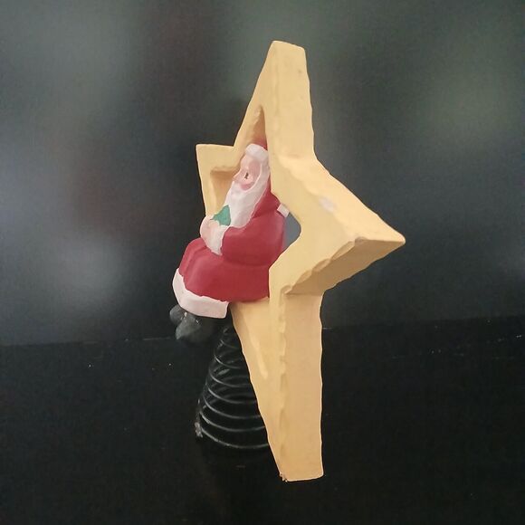Tree Topper Santa Sitting on a Star Wood & Metal Springy Holiday Decoration 9.5" - Picture 4 of 11